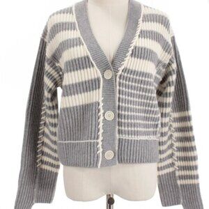 Simkhai NWT Adara Cardigan Sweater Size XS in Gray/Ivory Stripes Wool/Cashmere